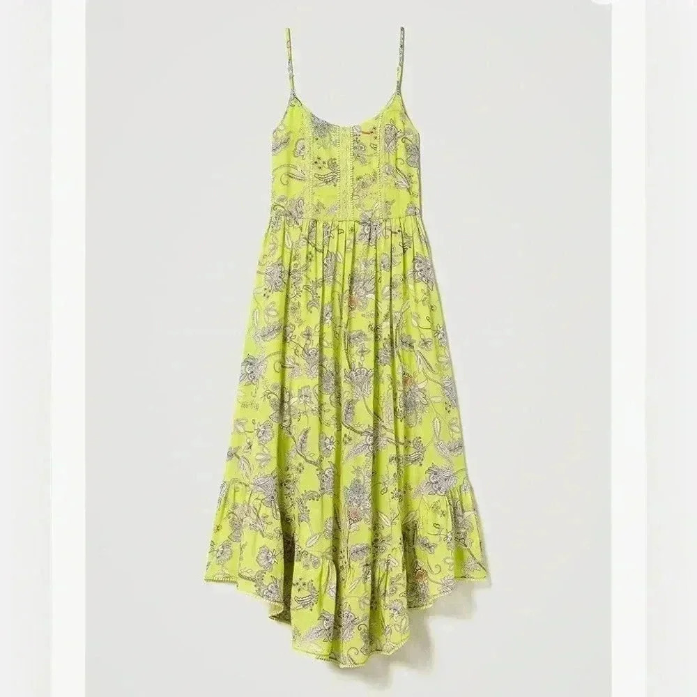 Twinset Long Floral Muslin High- Low Maxi Dress In Pistachio Sz 8